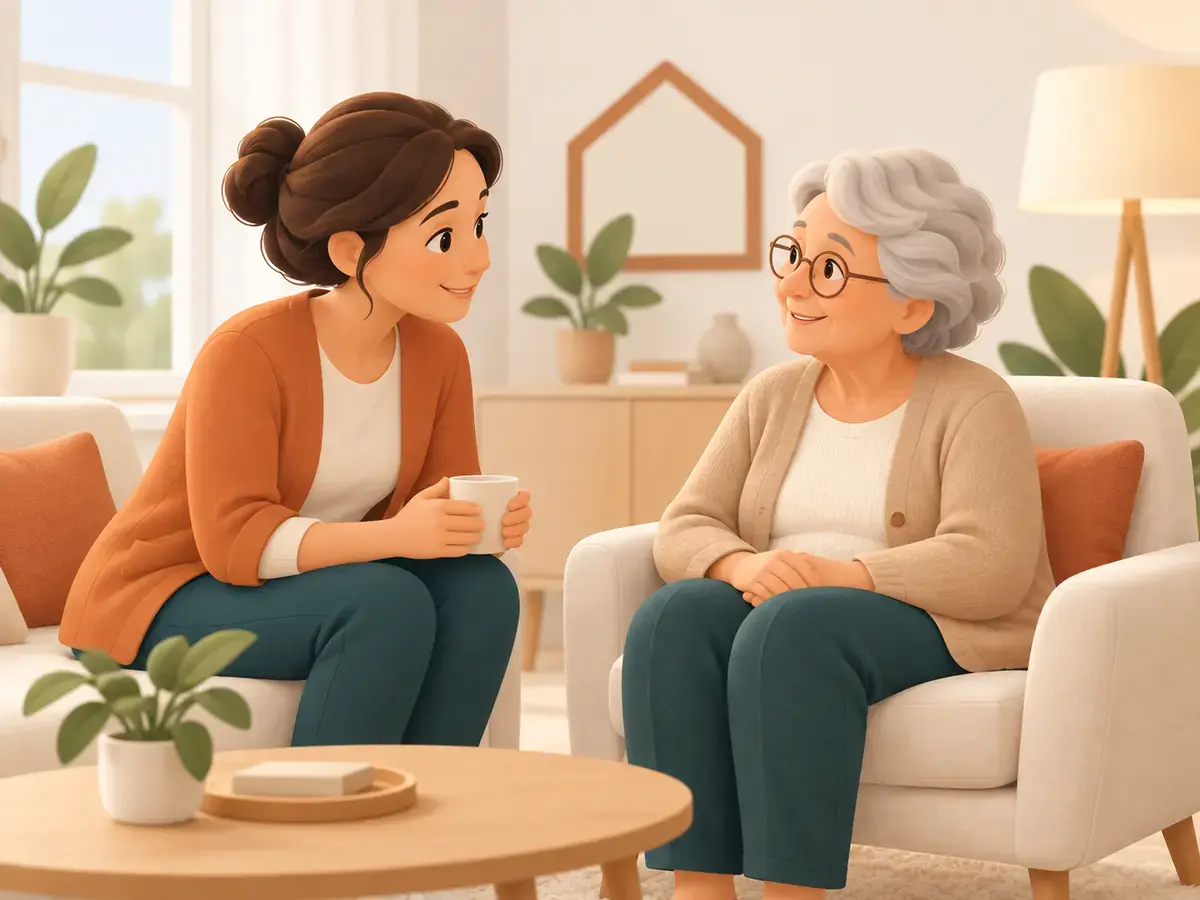 Échange entre une intervenante et une personne accompagnée à domicile